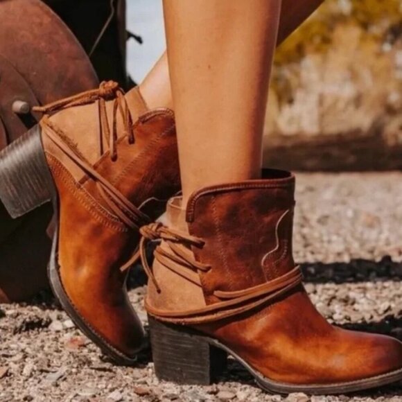 Freebird by Steven CASEY Women US 11 brown leather ankle booties lace up burnish - Picture 1 of 14